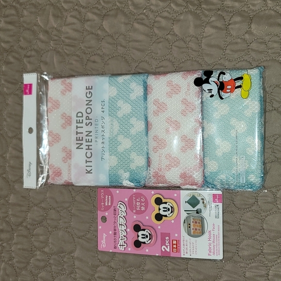 Disney Other - MICKEY MOUSE NETTED KITCHEN SPONGES & FACBRIC STICKIES/HOOKS